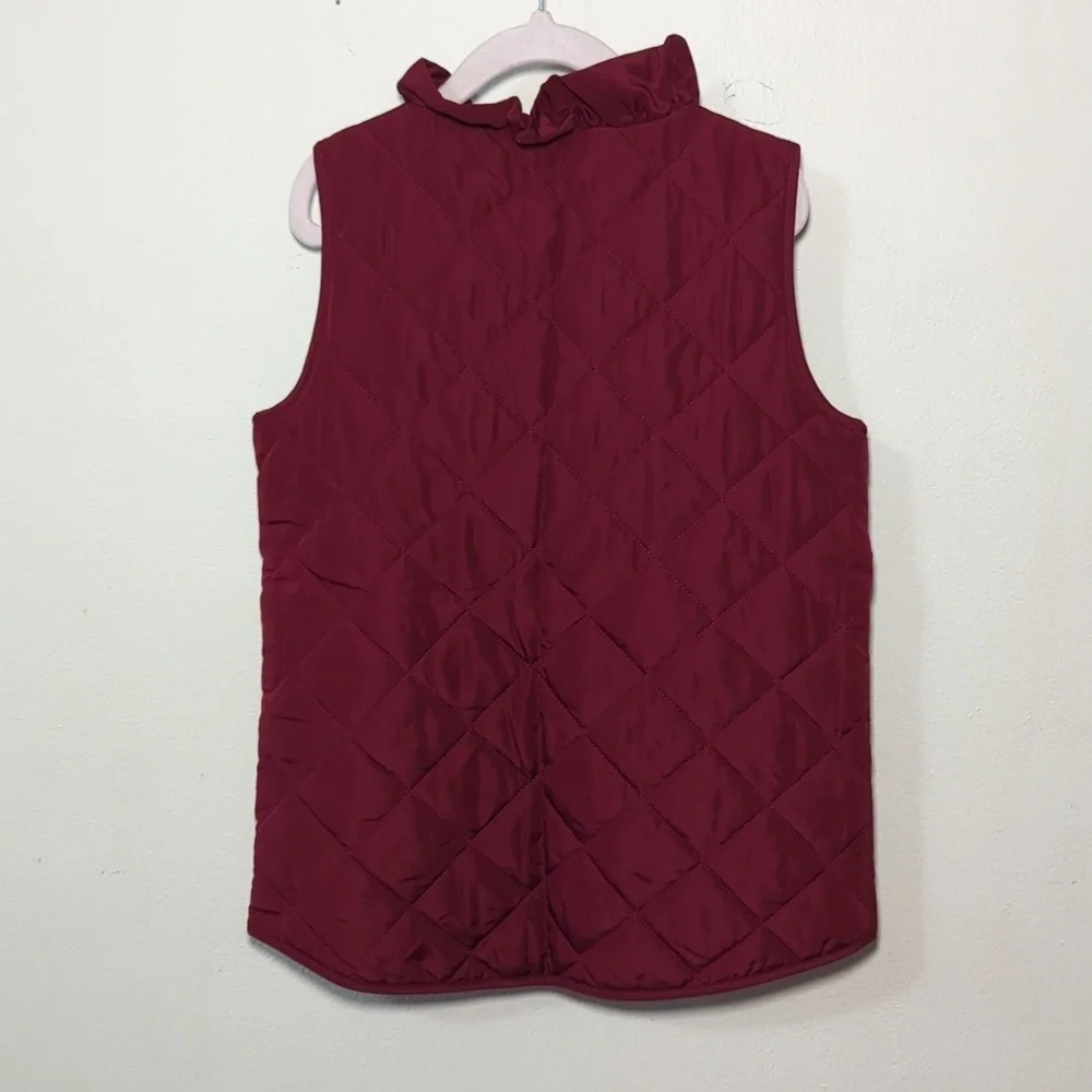 Crown & Ivy Maroon Quilted Vest Full Zip Ruffle Collar Girls Size M